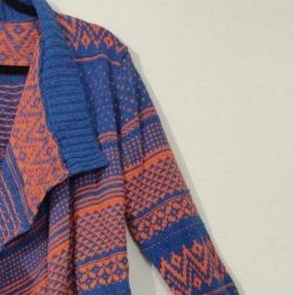 Blue and Orange Southwestern Print Draped Cardigan - Picture 3 of 6